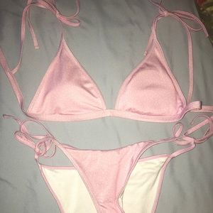 Pink With White Polka Dots String Bikini